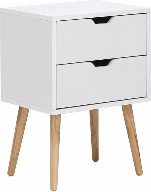 FORGEVIO Single Bedside Cabinet, 2 Drawer White Scandinavian Nightstand Lamp Table