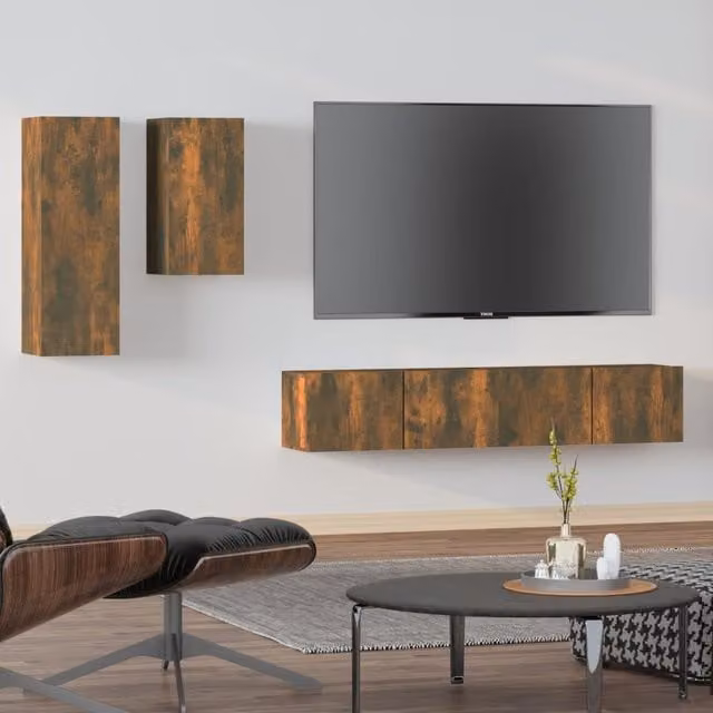 Berkfield Home 4 Piece Classic TV Cabinet Set in Smoked Oak and Brown Engineered Wood – 1