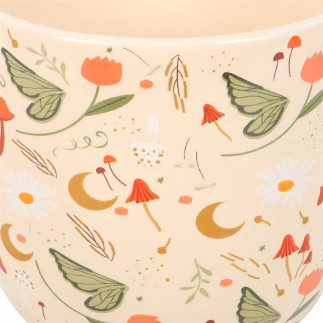 KDMK White Ceramic Round Floral Tabletop Plant Pot