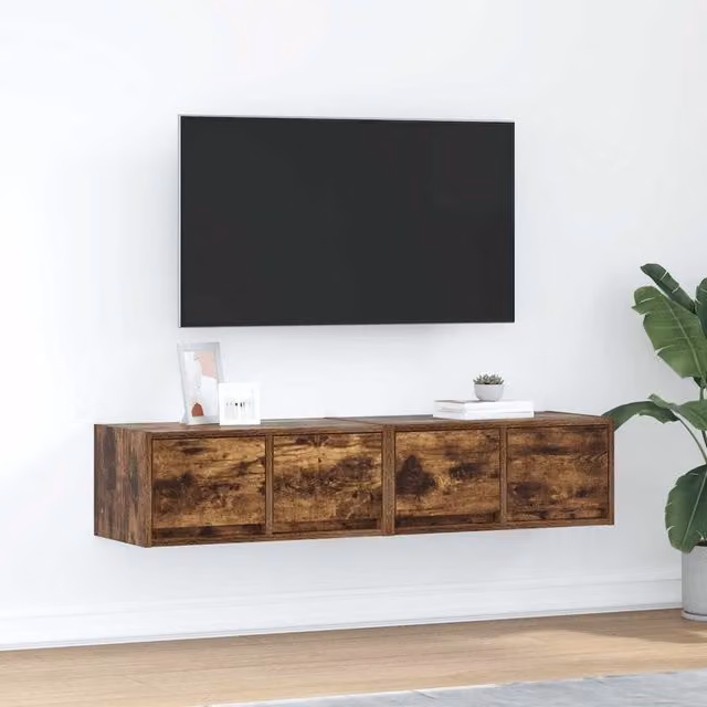 Berkfield Home Set of 2 Smoked Oak TV Cabinets in Brown, W: 60 cm, D: 31 cm, H: 25.5 cm – 1