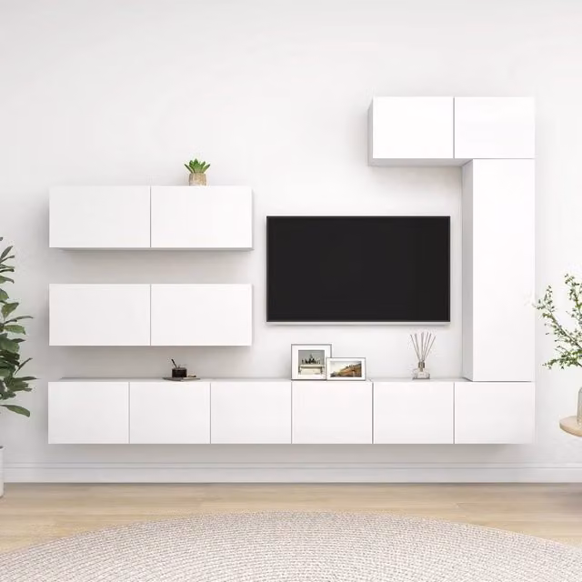 Berkfield Home 7 Piece Modern White Matt MDF TV Cabinet Set for your Living Room