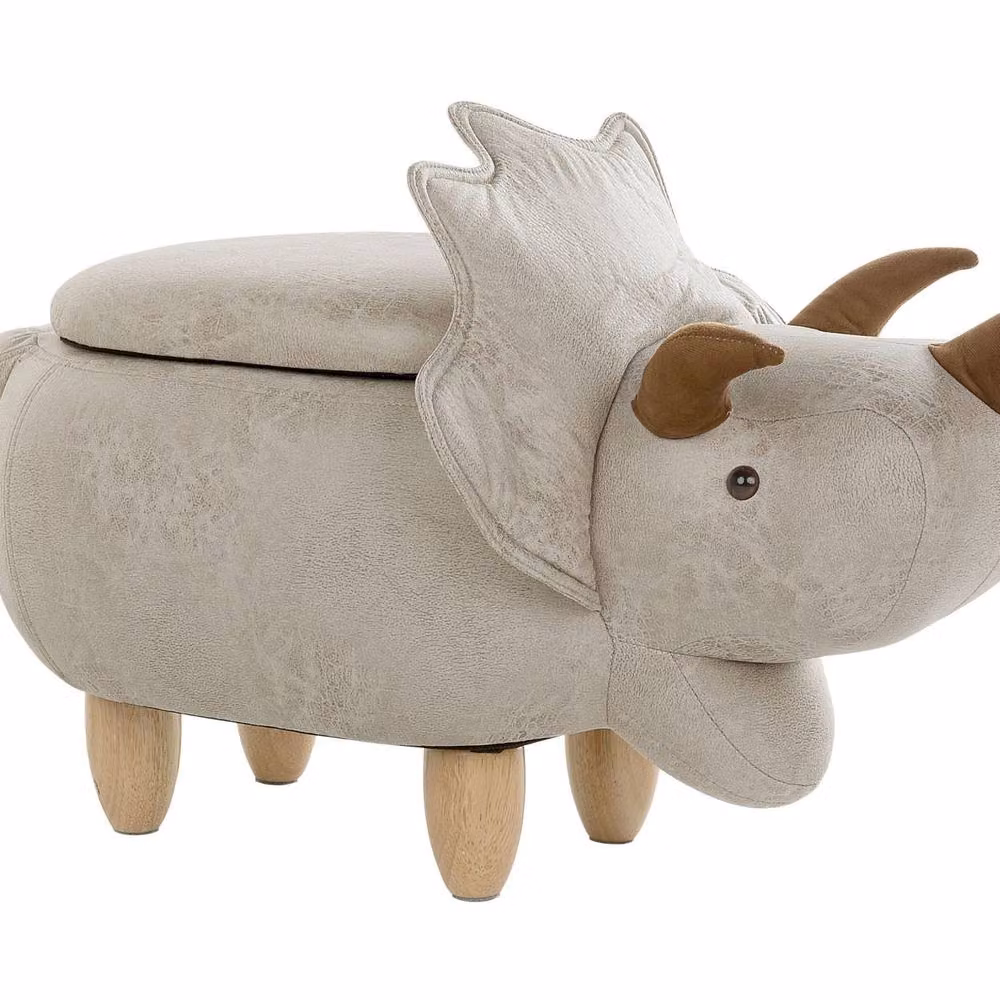 Wyld and Coco Triceratops Kids Storage Stool in Light Grey Synthetic Leather and Rubberwood, W/D/H: 42 x 56 x 92 cm – 2