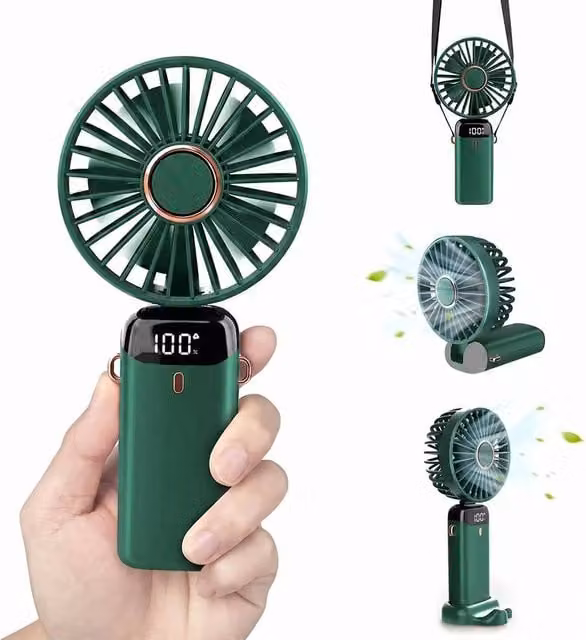 Dragodirect Handheld Mini USB Rechargeable Fan with 5 Speeds and Type C Charging in Green – 1