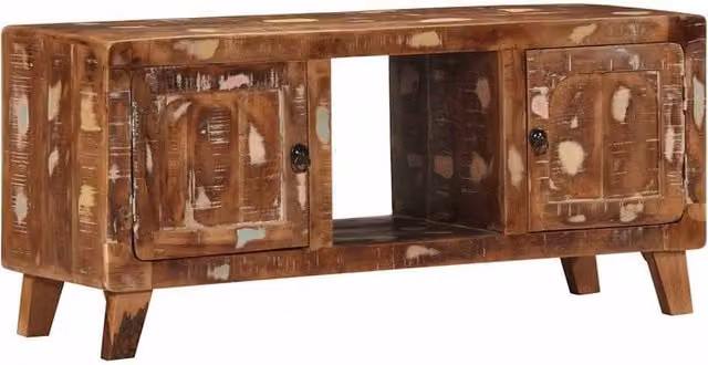 Berkfield Home Rustic Reclaimed Solid Wood TV Cabinet in Brown, W/D/H: 105 x 46 x 32 cm