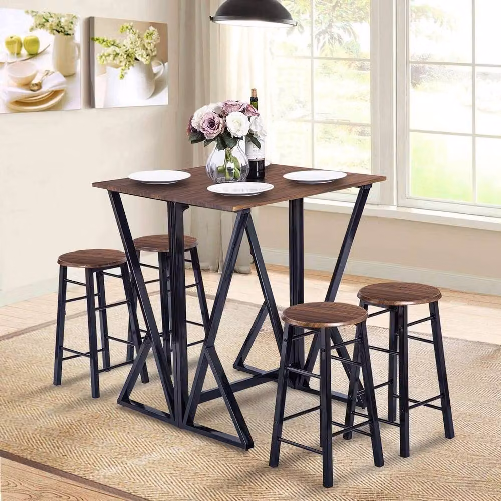 FORGEVIO 5-Piece Brown Wood Folding Kitchen Dining Table and Chairs Set – 4