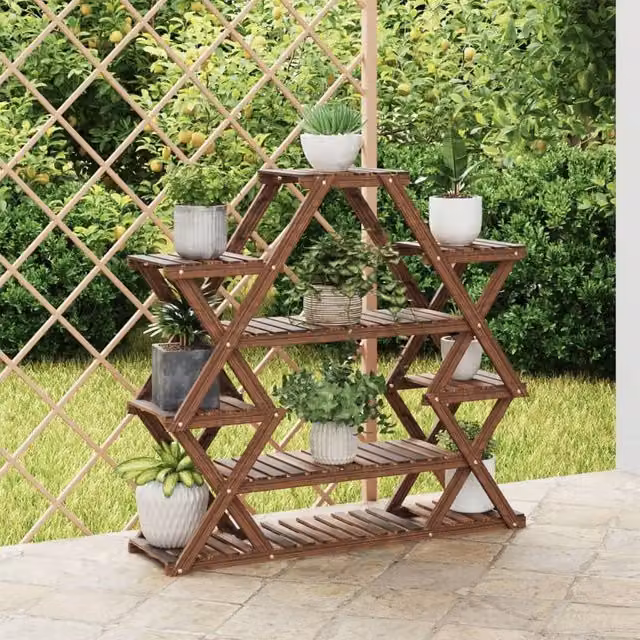 Berkfield Home Retro Solid Fir Wood Flower Stand in Brown, W/D/H: 110 x 25 x 105 cm