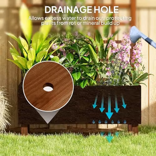 Outsunny Wooden Raised Bed Planter with Trellis for Climbing Plants, Brown, H x W x D: 150 x 90 x 43 cm – 3