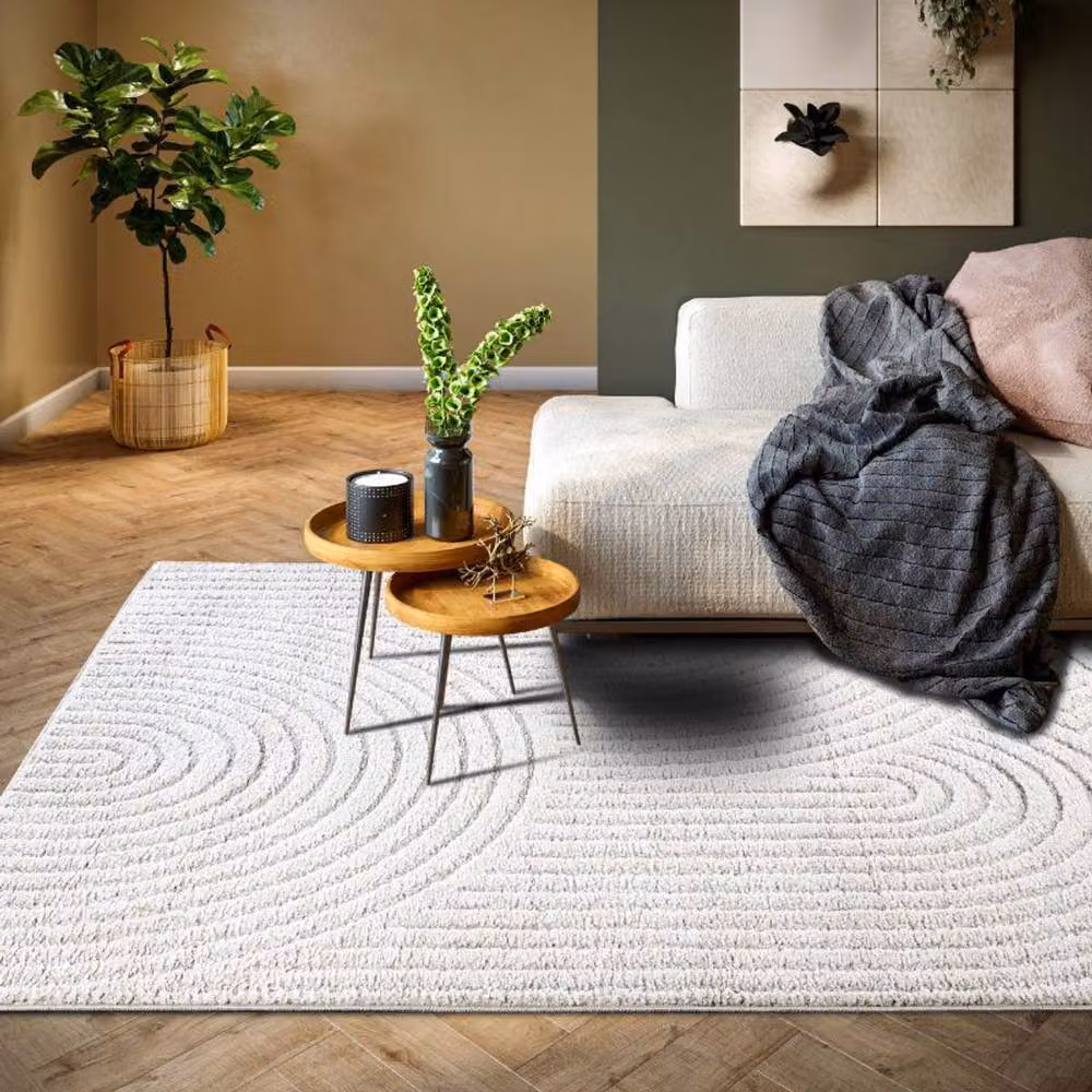 THE RUGS Panglao New York Design Geometric High Low Polyester Rug in White, W: 280 cm, D: 200 cm – 2