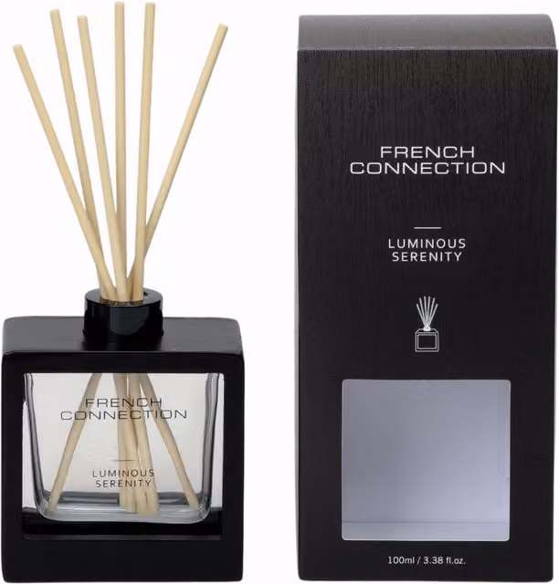French Connection Luminous Serenity Reed Diffuser with Black Wooden Surround, 100ml