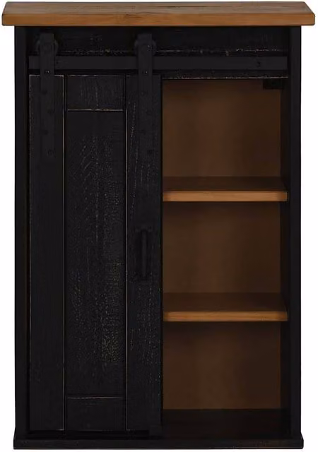 Berkfield Home HALDEN Hanging Cabinet with Sliding Doors, Black Pine, W: 49 cm, D: 22.5 cm, H: 70 cm – 1