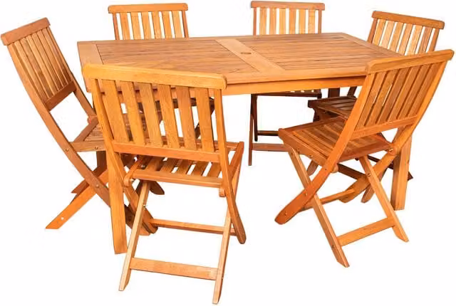 Samuel Alexander 6 Person Rectangular Treated Hardwood Patio Dining Table and Chairs Set in Brown