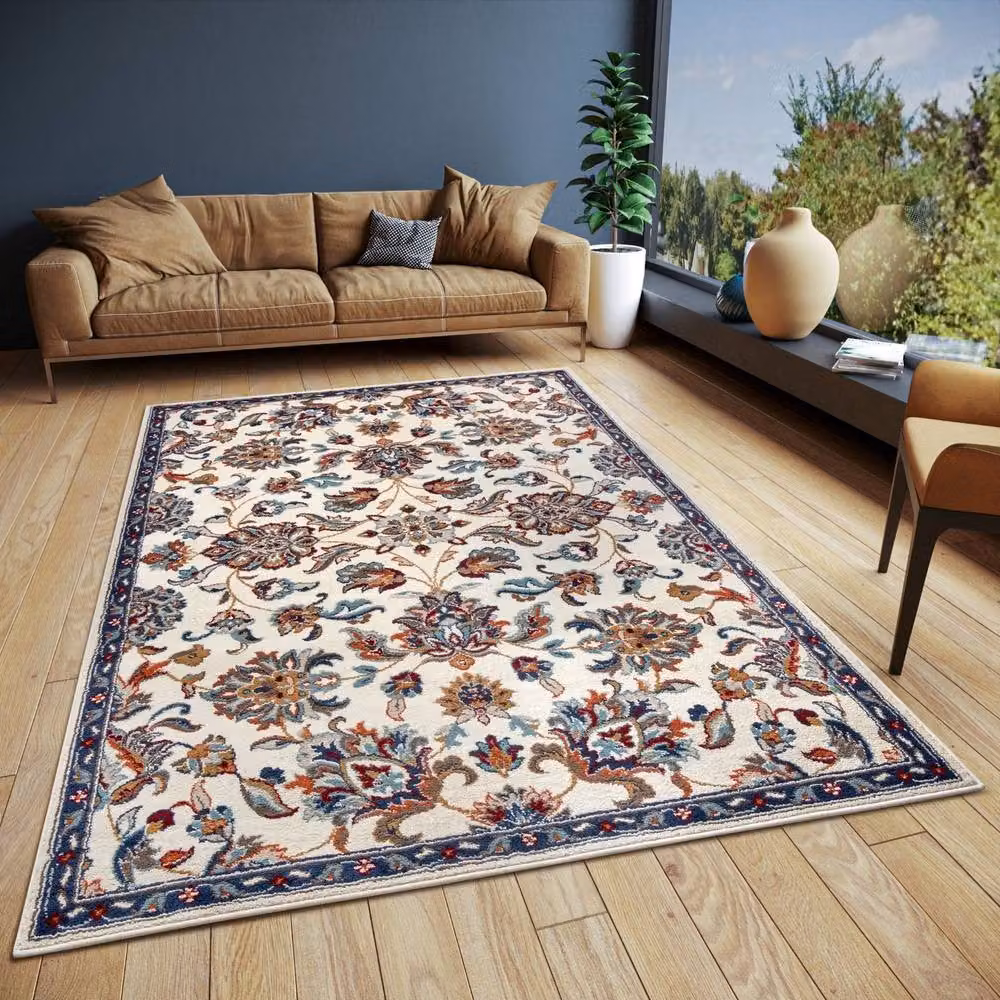 THE RUGS Caracci Orient Rug with Vintage Floral Design in Beige and Multicolour, W: 80 cm, L: 120 cm – 6
