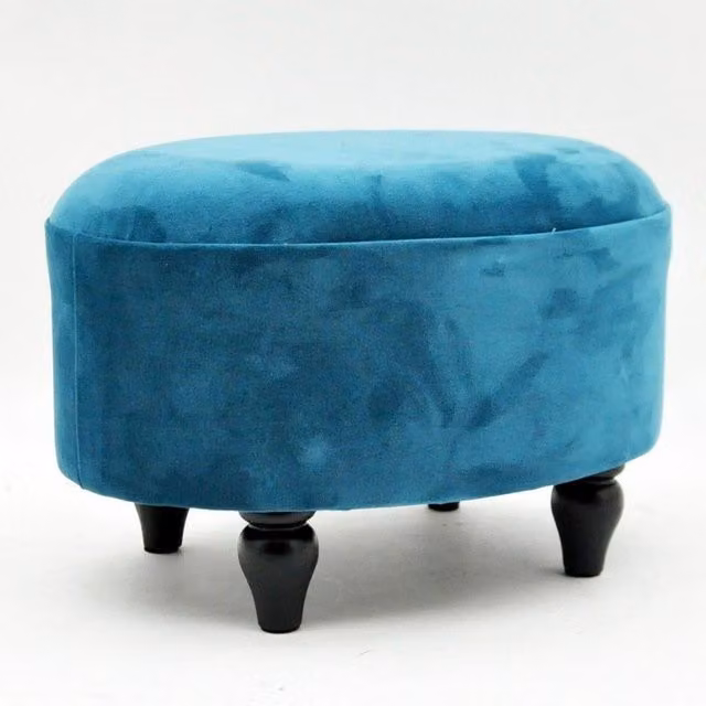 Minster Oval Velvet Footstool in Blue, W: 40 cm, D: 27 cm, H: 30 cm