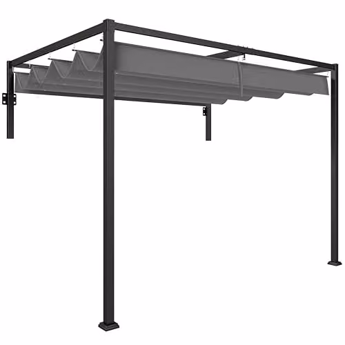 Outsunny Wall Mounted Lean To Pergola with Retractable Roof in Grey