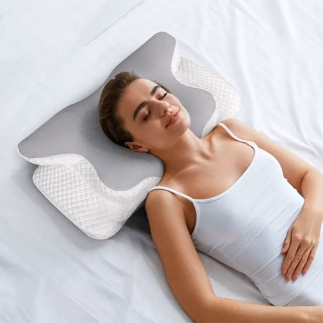 Lavio Ergonomic Memory Foam Cervical Orthopaedic Neck Pain Relief Pillow in Grey with Removable Breathable Cover