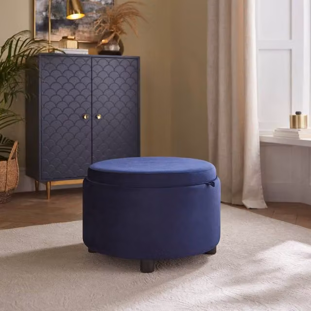 GFW Leylani Tray Top Velvet Stool in Blue