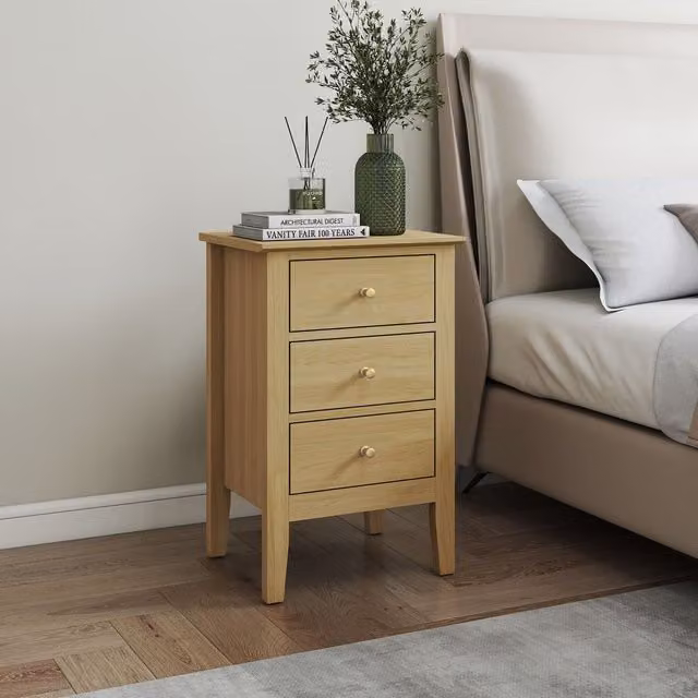 Core Products Modern Oak Effect Bedside Cabinet in Brown and Gold