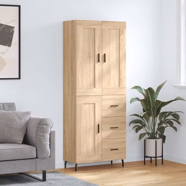 Berkfield Home Sonoma Oak Highboard in Brown, W/D/H: 69.5 x 34 x 180 cm