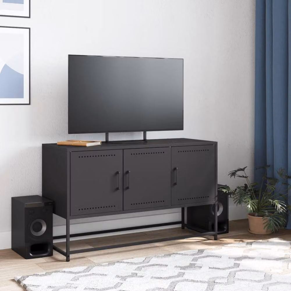 Berkfield Home Industrial Black Matt Metal TV Cabinet W/D/H: 100.5 x 39 x 60.5 cm – 3