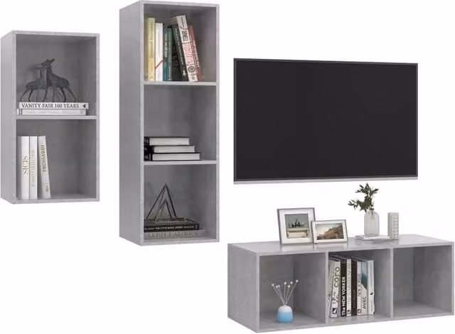 Berkfield Home Practical 3 Piece TV Cabinet Set in Concrete Grey Engineered Wood – 1