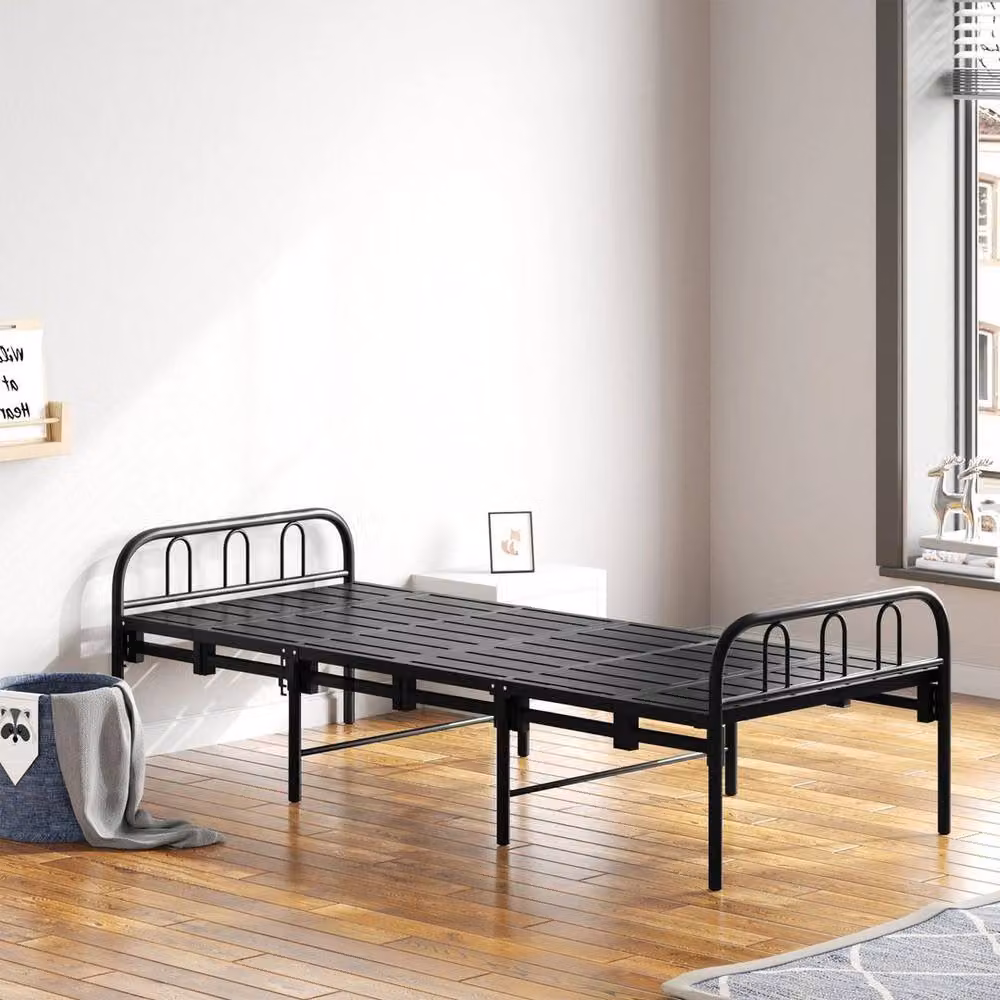 Kelvenix Heavy Duty Folding Single Metal Bed Frame, Black, W: 80 cm, L: 190 cm – 3