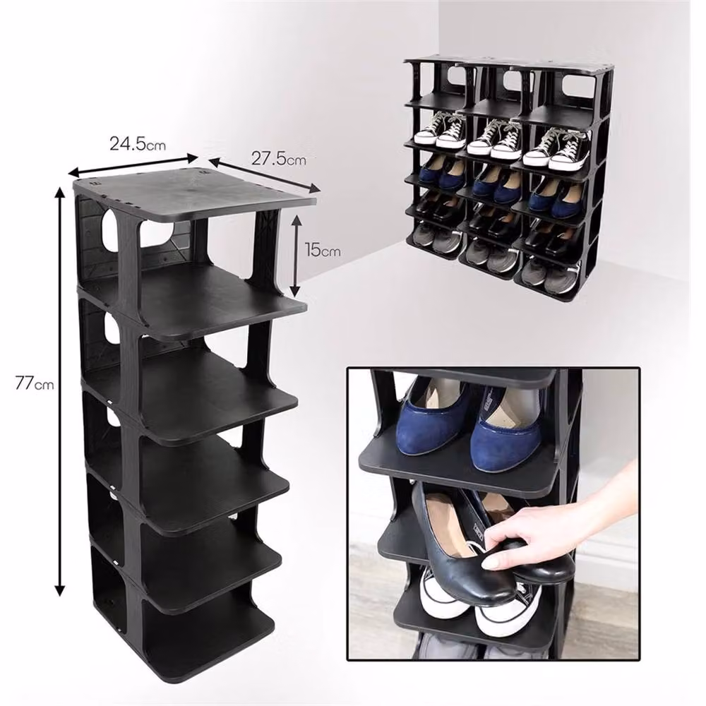 KORVIXA 5 Tier Vertical Shoe Rack Stand with Adjustable Shelves, Black, H 77 cm x W 100 cm x D 15 cm – 3
