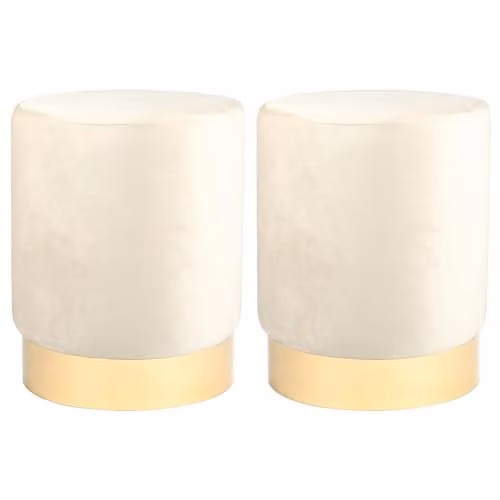 Harbour Housewares Velvet Round Pouffe Footstools, Pack of 2, Cream and Gold, W/D/H: 29 x 29 x 36 cm