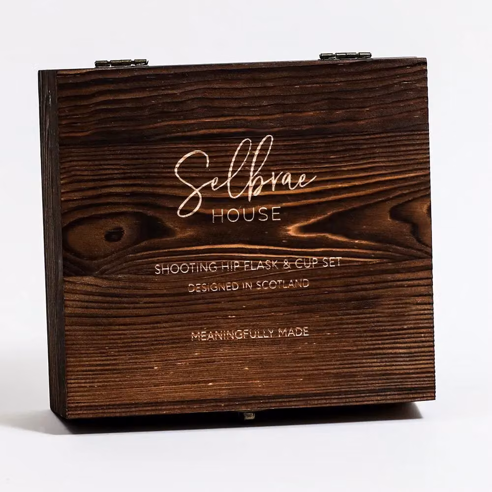 Selbrae House Stainless Steel Hip Flask and Shot Glass Set in Brown – 3