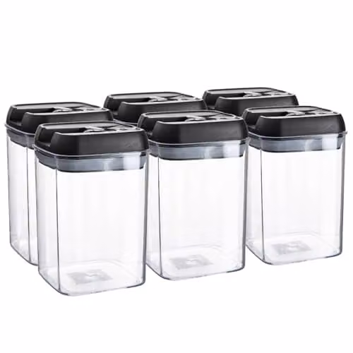 Argon Tableware Airtight Plastic Food Storage Containers with Flip Lock Lids, 800ml, Black, Set of 6