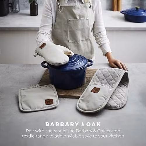 Barbary & Oak Cotton Apron with Leather Details in Beige and Brown – 5
