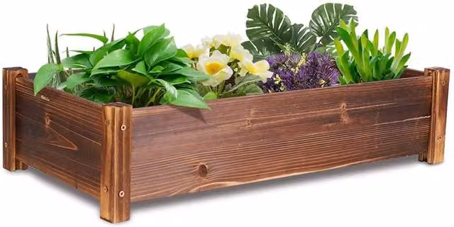 NESTLUNE Large Wooden Rectangular Raised Flower Bed Planter in Brown