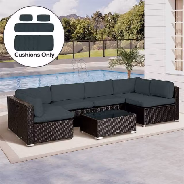 Outsunny Grey Polyester Garden Rattan Sofa Cushion, W: 190 cm, D: 100 cm