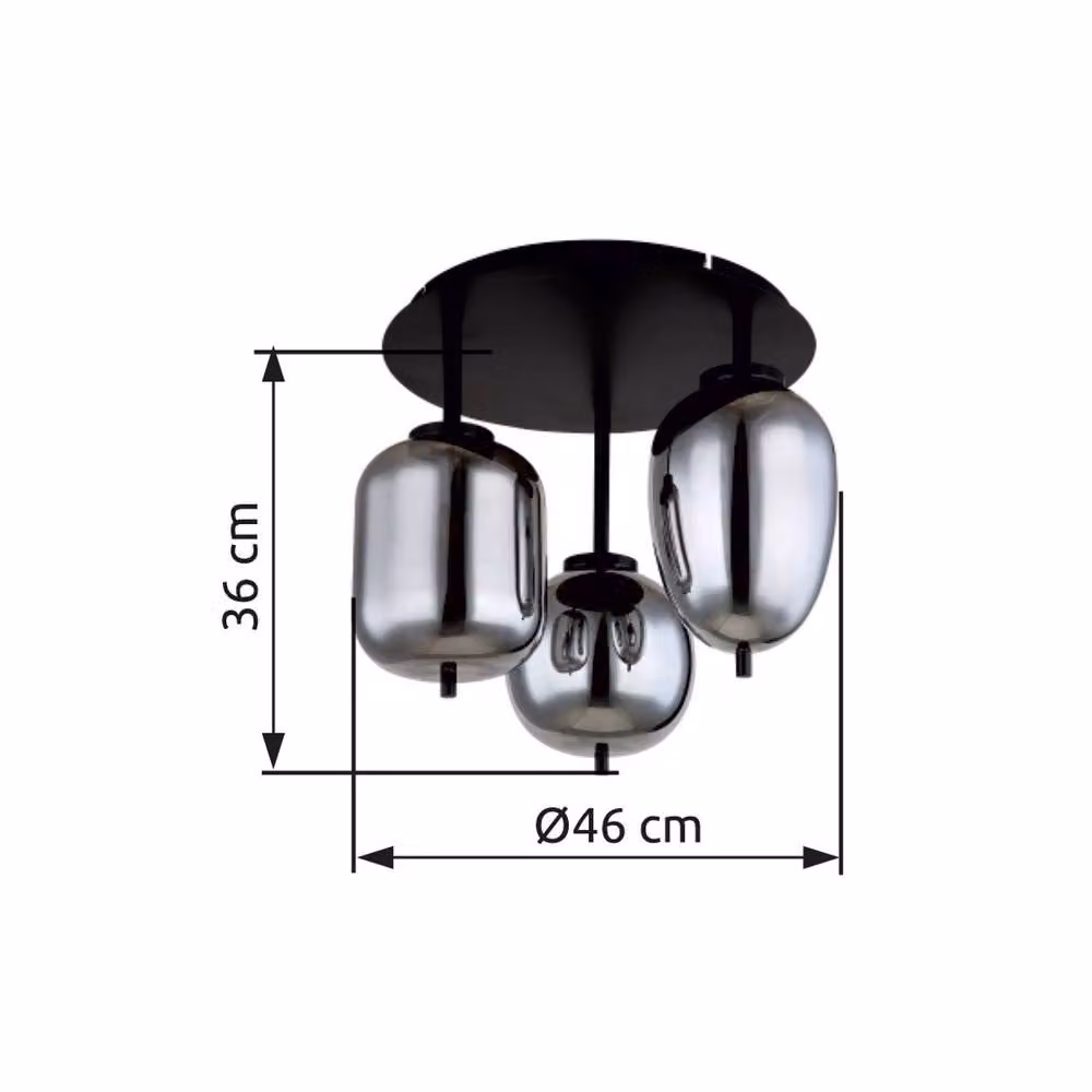 Globo Lighting Blacky 3-Light Modern Ceiling Light with Smoke Glass Spheres in Matt Black – 2