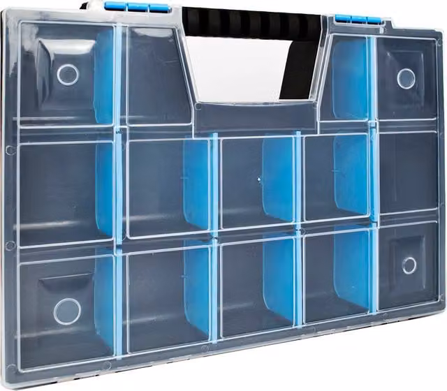 TekBox DIY Storage Organiser Case, Blue and Transparent Plastic, W/D/H: 38.5 x 28.0 x 14.0 cm
