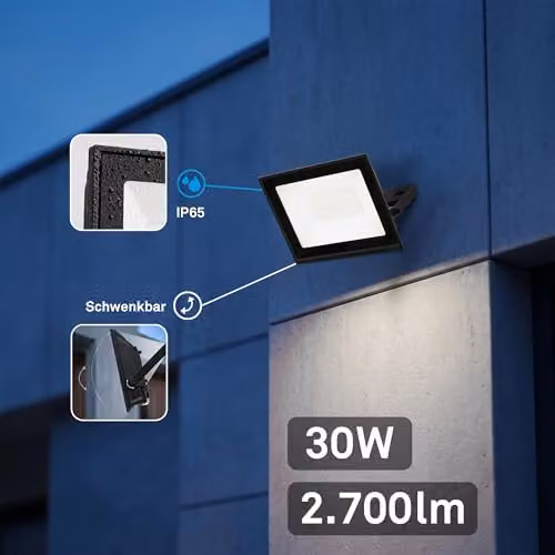 Briloner Black 30W LED Floodlight, 2700lm, IP65, Adjustable, W/D/H: 14 x 17 x 3 cm – 2