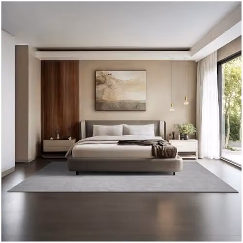 tectake Grey Allergy-Friendly Short-Pile Polyester Rug, Washable and Non-Slip, W/D: 200 x 290 cm