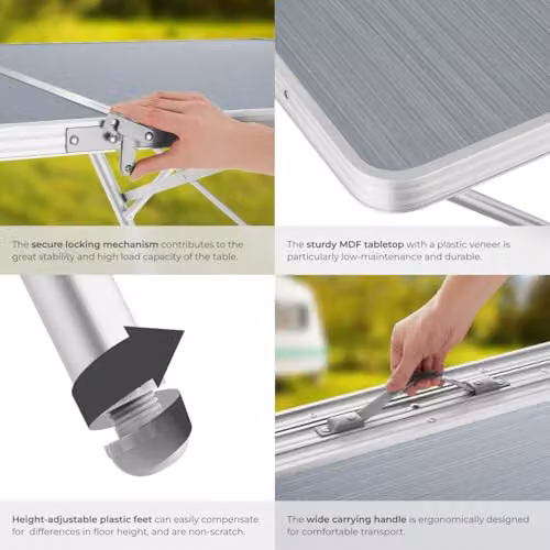 tectake Folding Camping Table in Grey with Aluminium Frame and MDF Laminate Surface, W/D/H: 180 x 70 x 70.5 cm – 4