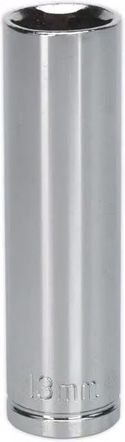Loops 13mm Chrome Plated Deep Drive Socket 3/8 inch Square Drive High Grade Carbon Steel in Silver