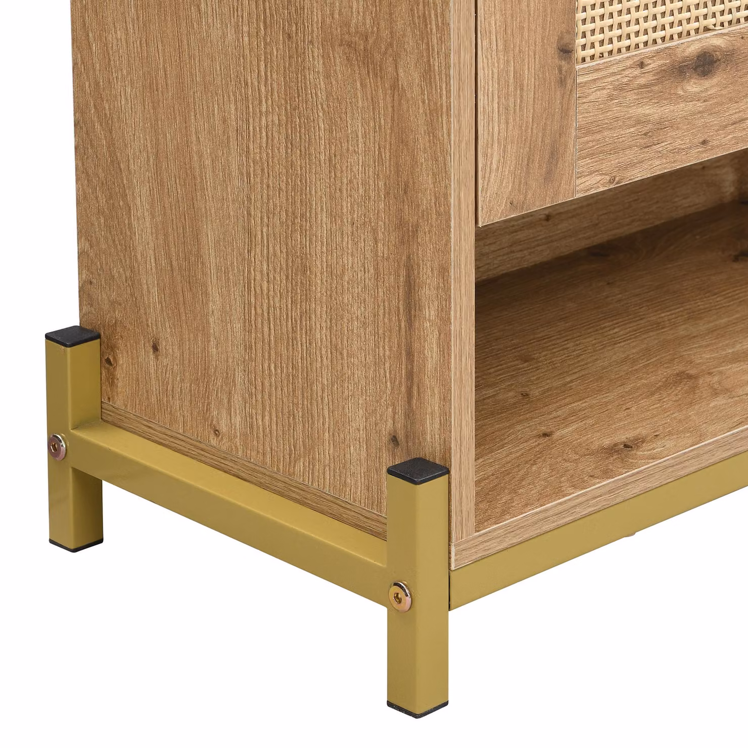 Aosom UK Modern 4-Door Shoe Cabinet with Metal Frame and Rattan Details, Brown, W/D/H: 108.5 x 24 x 100 cm – 3