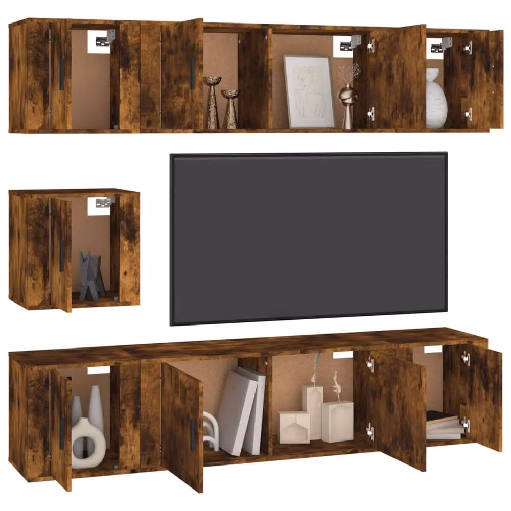 Berkfield Home 7 Piece Classic TV Cabinet Set in Smoked Oak Brown Engineered Wood – 3