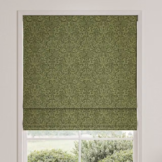 William Morris Acorn Velvet Made To Measure Roman Blind in Moss Green Floral Pattern
