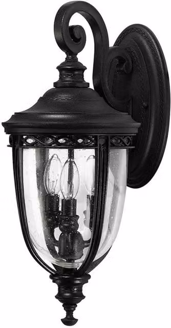 Netlighting English Bridle 3 Light Outdoor Wall Lantern in Black with Transparent Glass, IP44 Rated, E14 – 1