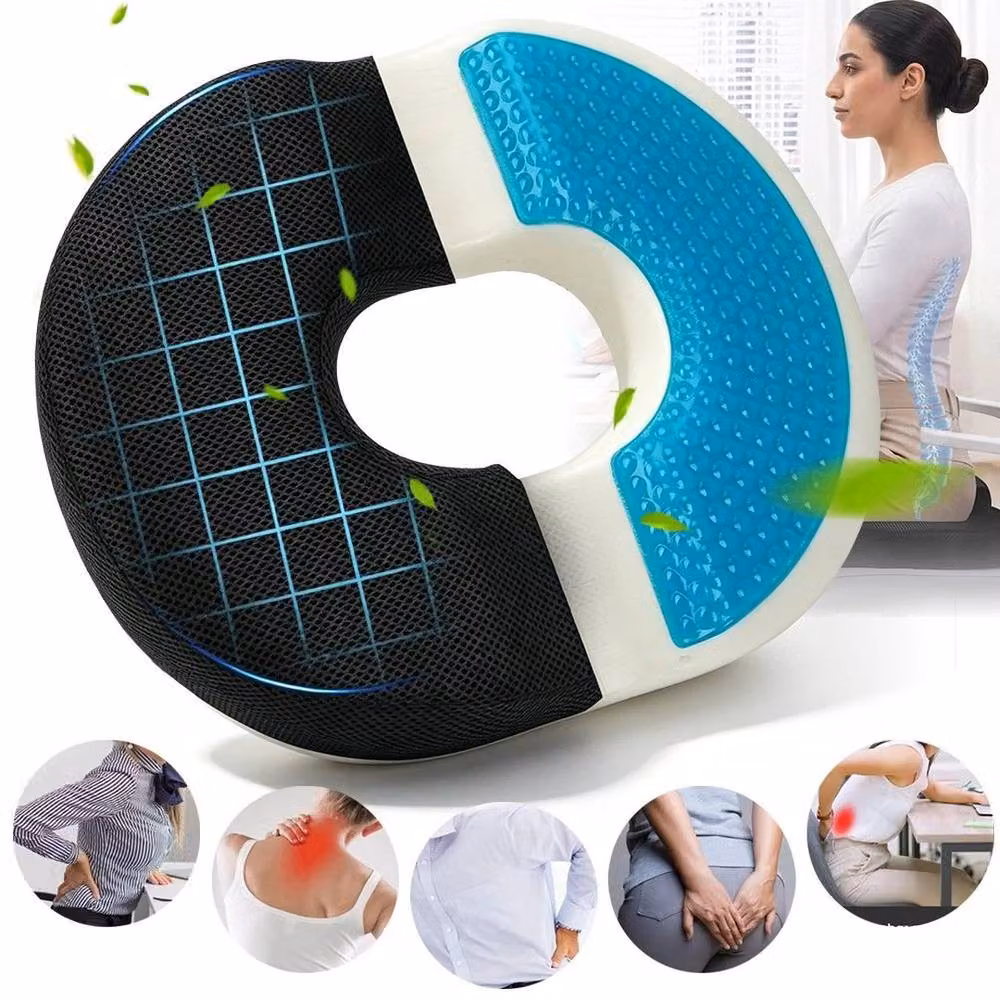 PAWNORA Black Memory Foam Coccyx Pain Relief Donut Ring Seat Cushion with Removable Cooling Cover – 3