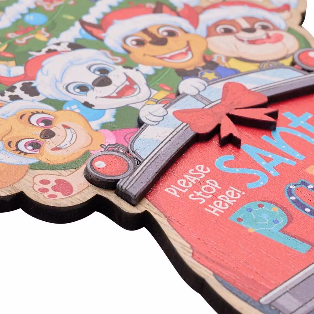 Widdop Bingham & Co Ltd Paw Patrol Santa Paws Please Stop Here Wooden Door Hanger in Red and Multicolour – 2