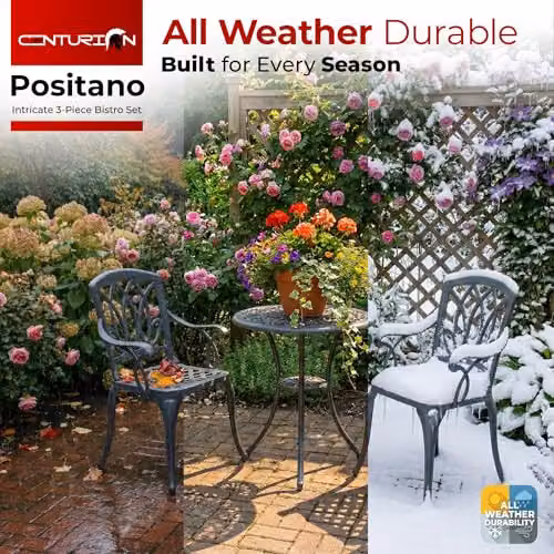 Centurion Supports Positano Grey Cast Aluminium Bistro Set with Round Table and 2 Chairs – 7