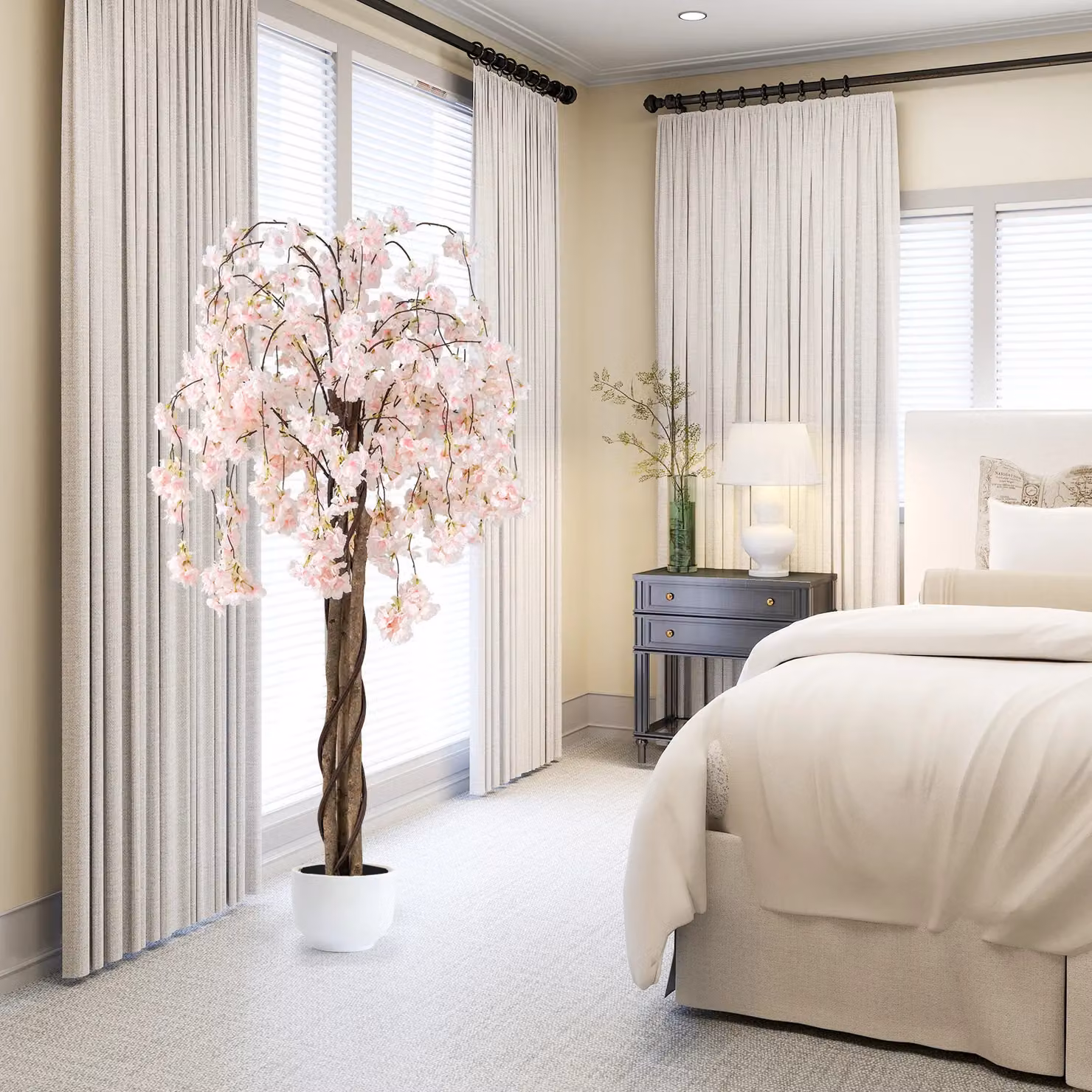 Gymax 163 cm Tall Artificial Cherry Blossom Tree with White and Pink Flowers in Nursery Pot – 2