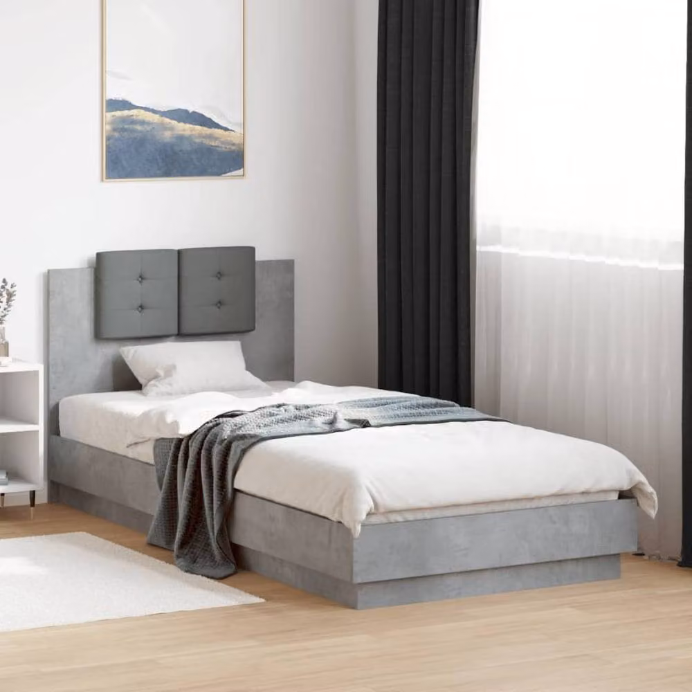 Berkfield Home Upholstered Bed Frame with Under-Bed LED Lighting, Grey, W/D/H: 100 x 200 x 84 cm – 2