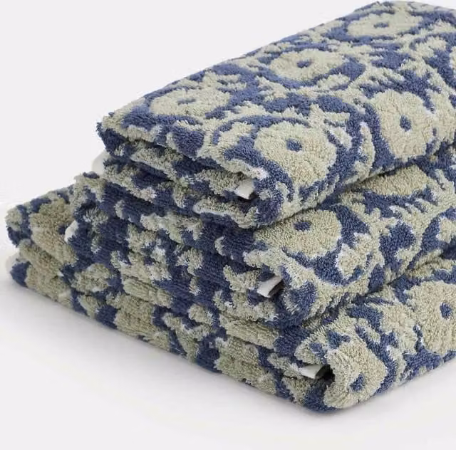 M&S Pure Cotton Floral Terry Towel in Blue