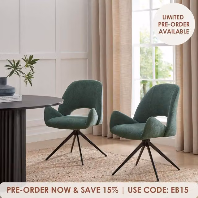 FurnitureboxUK Layla Fabric Swivel Dining Chairs, Set of 2, Green