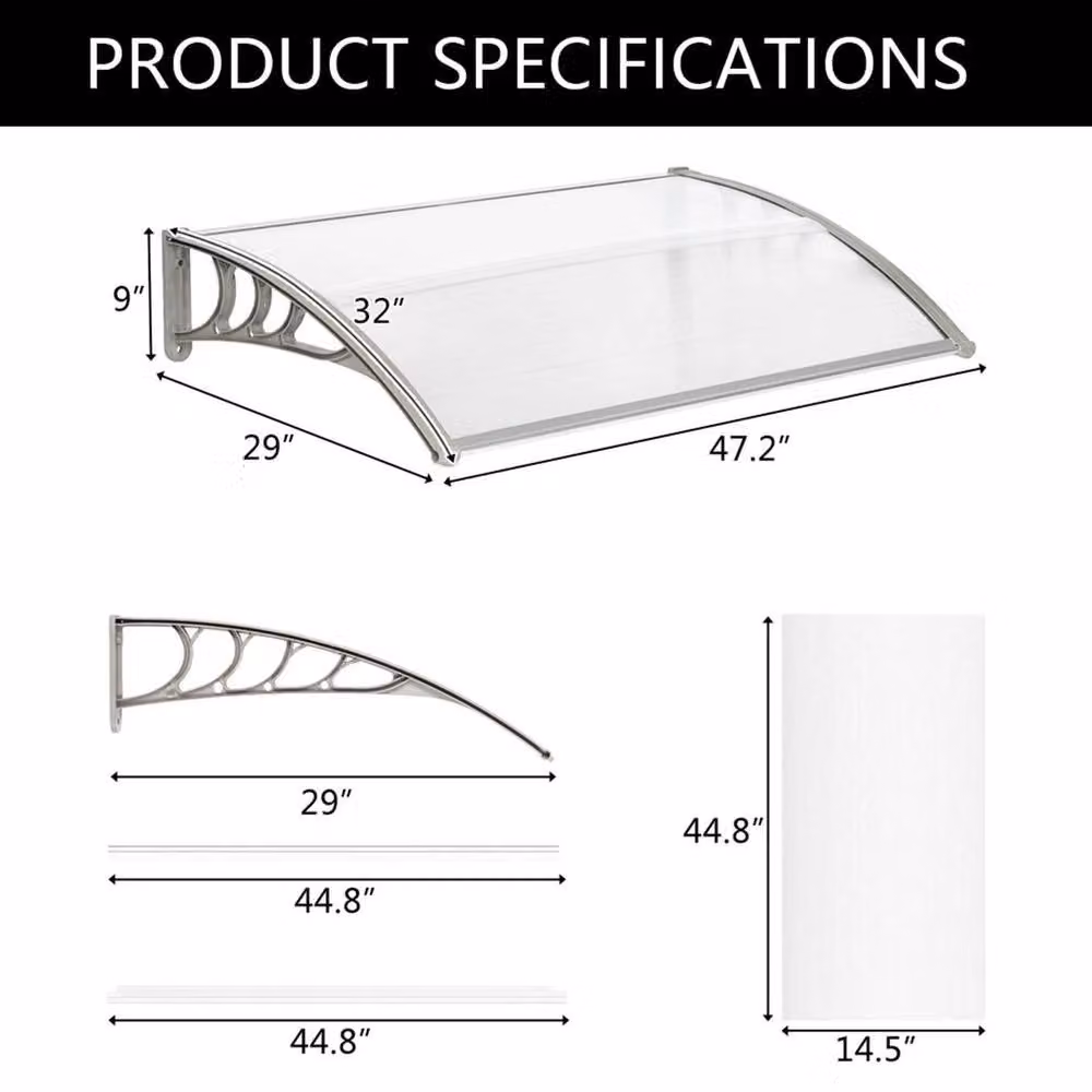 EONLION Clear Door Canopy Awning Shelter, W/D: 120 x 80 cm – 2